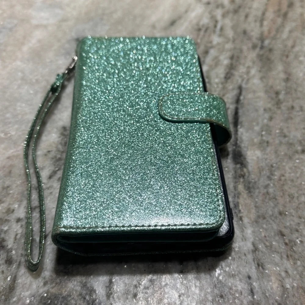 Varikke Samsung S20 FE Case Mint Green‎ Glitter Wallet Wristlet Folio Cover